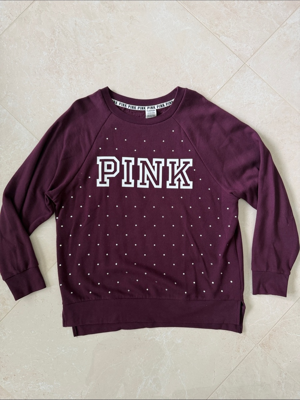 PINK Victoria's Secret Maroon Crewneck Sweatshirt with White Logo